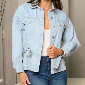 WOMEN'S RUCHED BACK BELTED DENIM JACKET - Denim